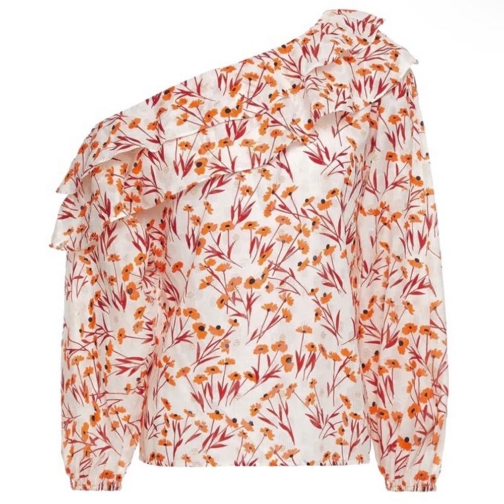 NEW MAJE CREAM FLORAL PRINT ONE-SHOULDER TOP - Picture 7 of 8